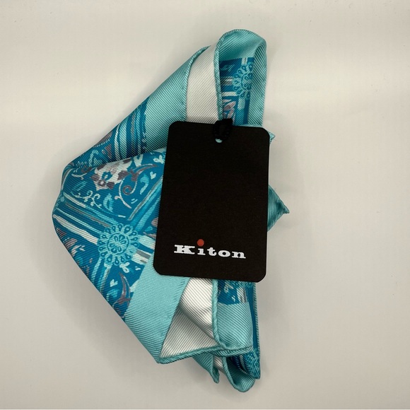 100% NWT KITON Silk Pocket Square Sky Blue. (16 X 15) - Picture 5 of 5